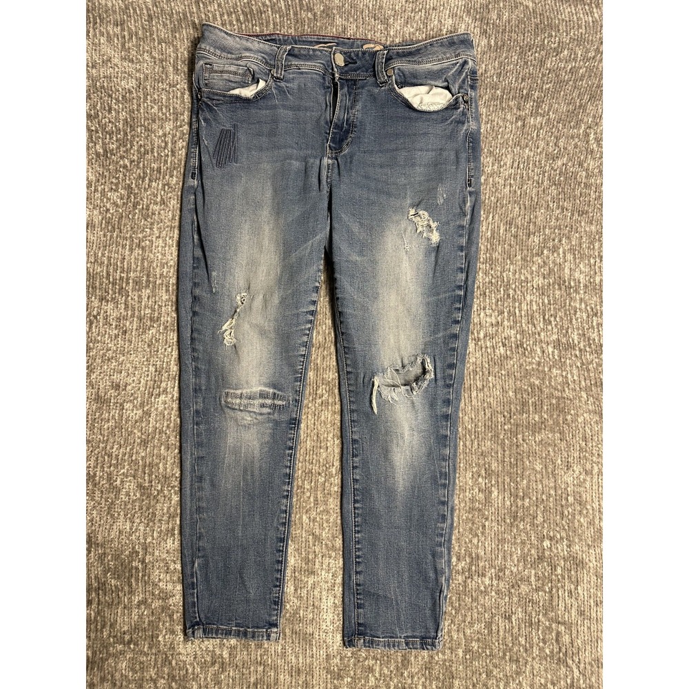 Seven7 Aiko Skinny Jeans Womens 14 Distressed Cropped Ankle Y2K Medium Wash